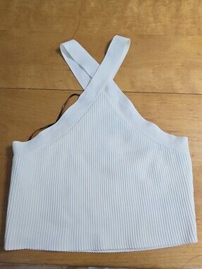 Forever 21 White Ribbed Cross-Back Crop Top